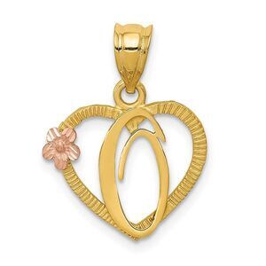 14k Two Tone Gold Grace Collection 15mm Heart Initial O Pendant